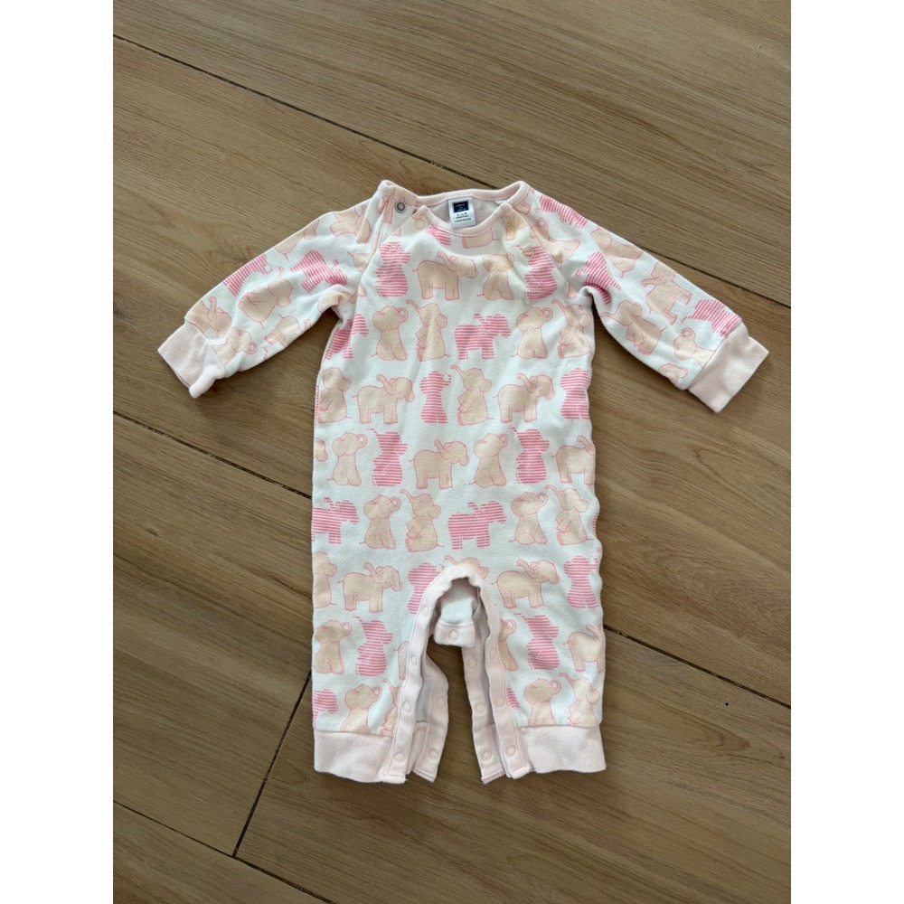Janie and Jack Baby Girls Pink Elephant Print Long Sleeve Romper 3-6 Months